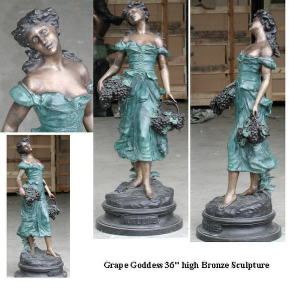 Grape Goddess Bronze Sculpture Women Vineyard Roman Maiden 